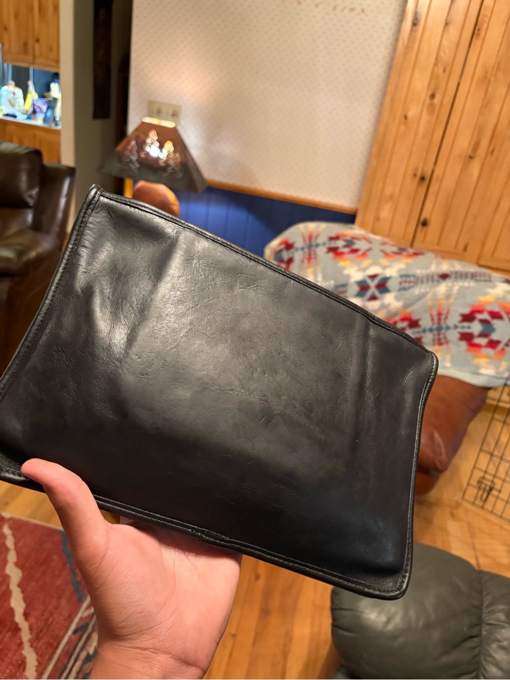 Vintage Coach 1990’s large coach black leather large slim clutch - Picture 2 of 7